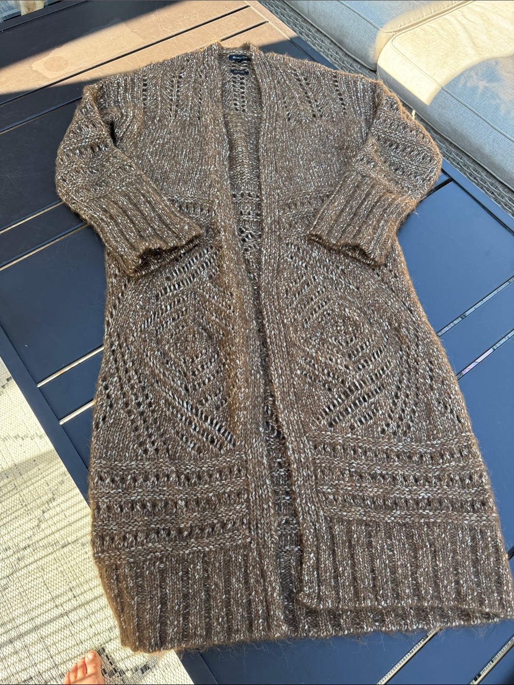 Massimo Dutti cashmere Italian wool cozy Brown Open-Front Cardigan Sweater XS